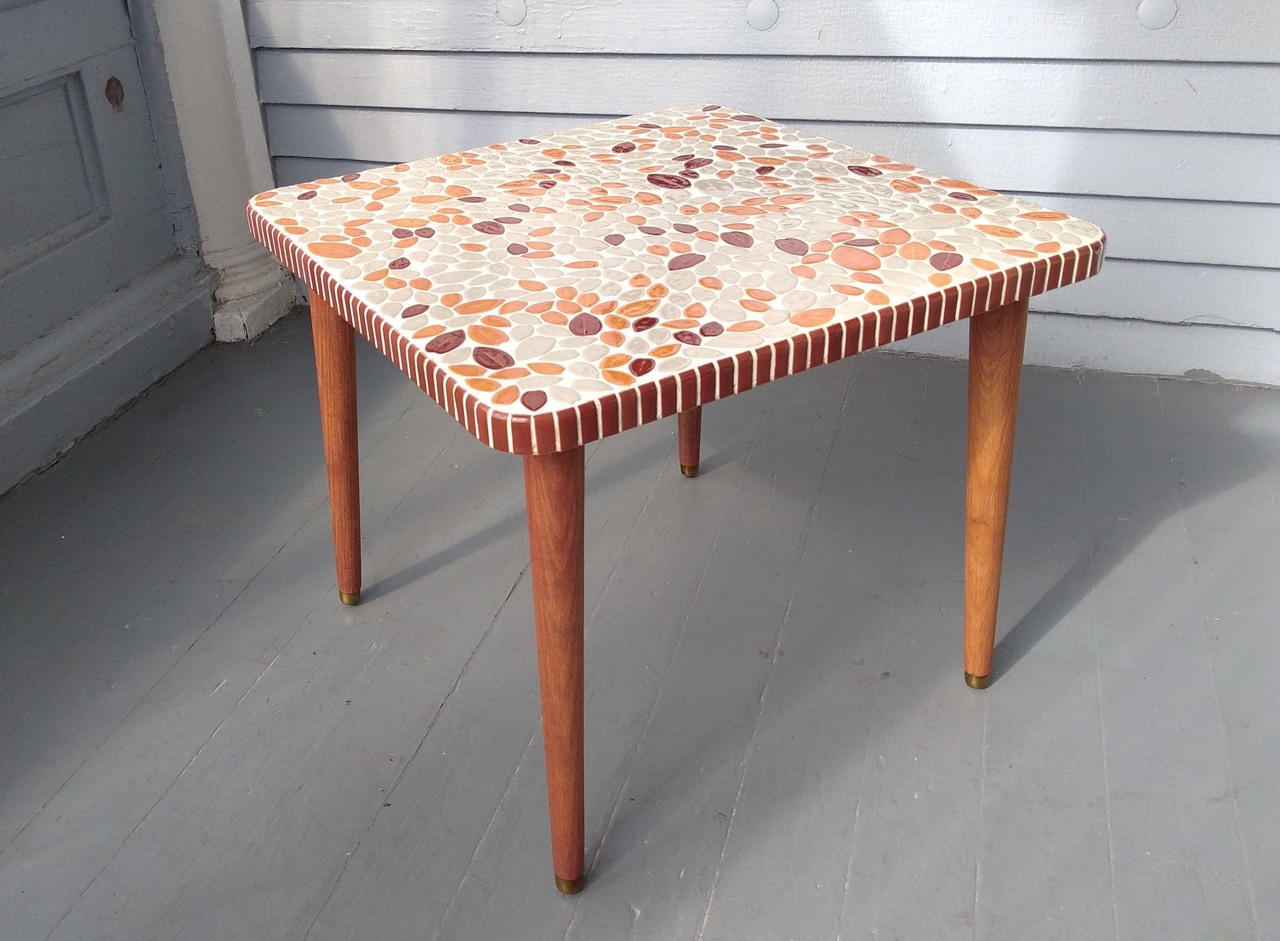 Vintage Mosaic Pebble Tile End Table Coffee Table Square Livingroom