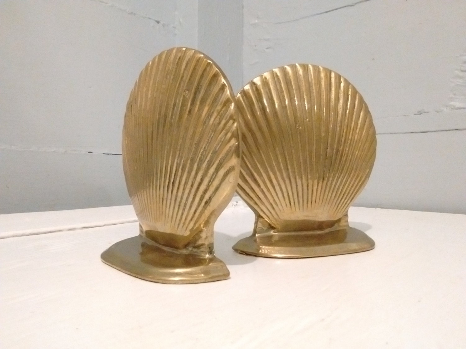 70s Brass Clam Shell Bookends Nautical Decor Gift Idea Home Decor