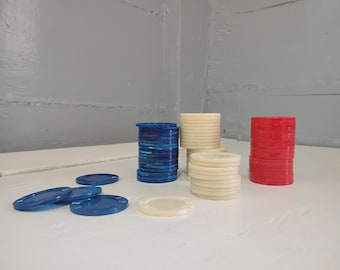 Vintage Poker Chips Card Game Pieces Plastic Marbled Design Red Ivory and Blue Replacement Pieces Craft/Project Supplies RhymeswithDaughter