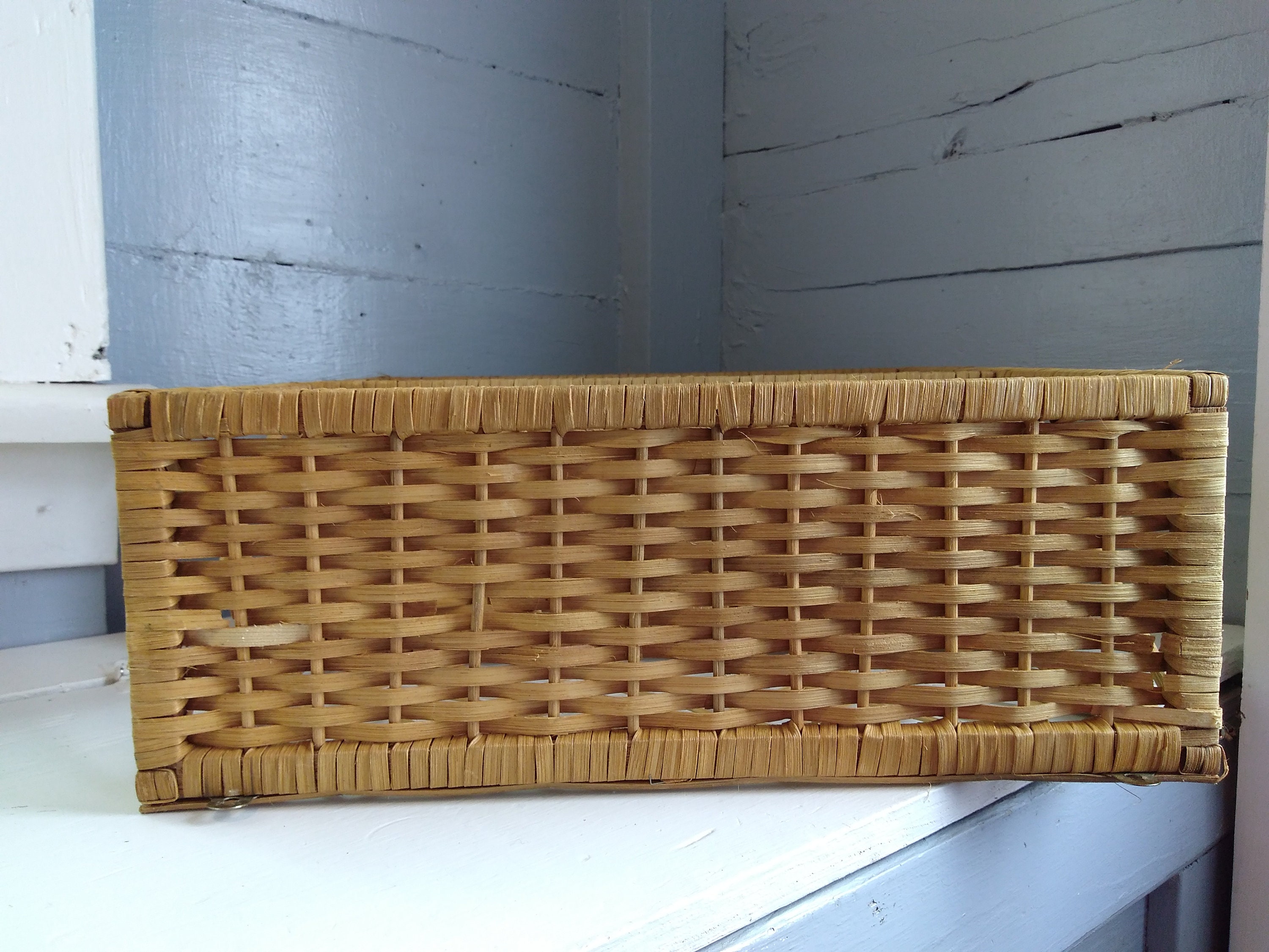 Vintage, Boho, Wicker, Shelves, Shelf Unit, Two Tier, Display Shelves