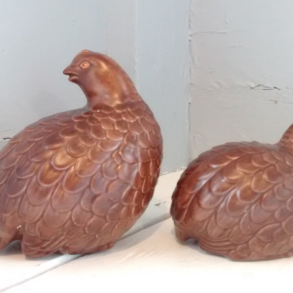 Vintage Quail Figurines Porcelain Brown Retro Home Decor Nature Birds Photo Prop  RhymeswithDaughter