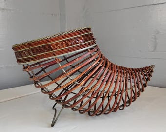 Vintage Footed Cornucopia Basket Metal Twigs Decorative Beads Table Decor  Fall Decor RhymeswithDaughter