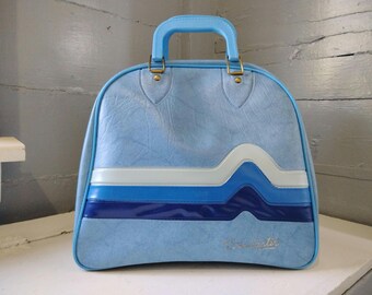 Vintage Don Carter Bowling Bag Large Light Blue with Shades of Blue Stripes Sporting Goods Indoor Sports Gift Idea RhymeswithDaughter