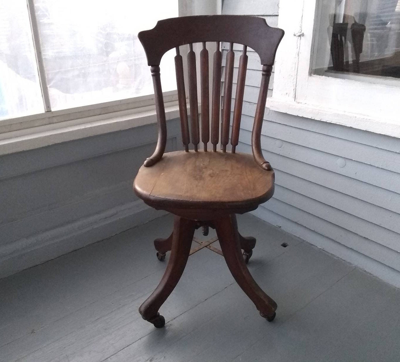 Antique Rolling Bankers Desk Chair Office Chair Wood Furniture Photo