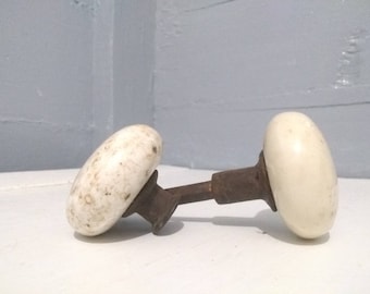 Door Knob Antique White Porcelain Hardware Salvage Replacement Home Restoration Craft Hardware Photo Prop RhymeswithDaughter