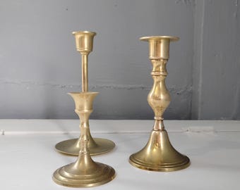Three Vintage Candlestick Holders Brass Eclectic Mix RhymeswithDaughter