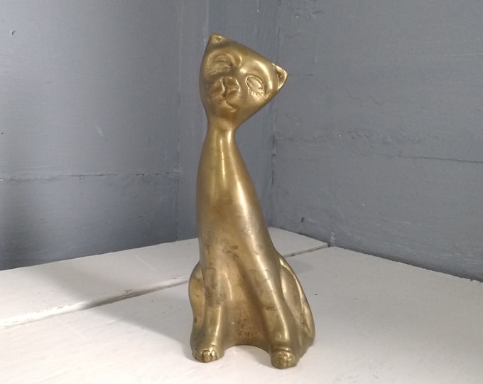 Featured listing image: Vintage Brass Siamese Cat Figurine: Tall Long Neck Kitty Decor, RhymeswithDaughter