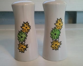 Salt and Pepper Shakers Vintage Ceramic Floral Kitchen Decor Green Yellow White Photo Prop RhymeswithDaughter