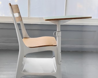 Vintage Mid-Century Child’s School Desk with Chalkboard Top | Refinished Envoy Student Desk and Chair Combo, Industrial Kids Playroom