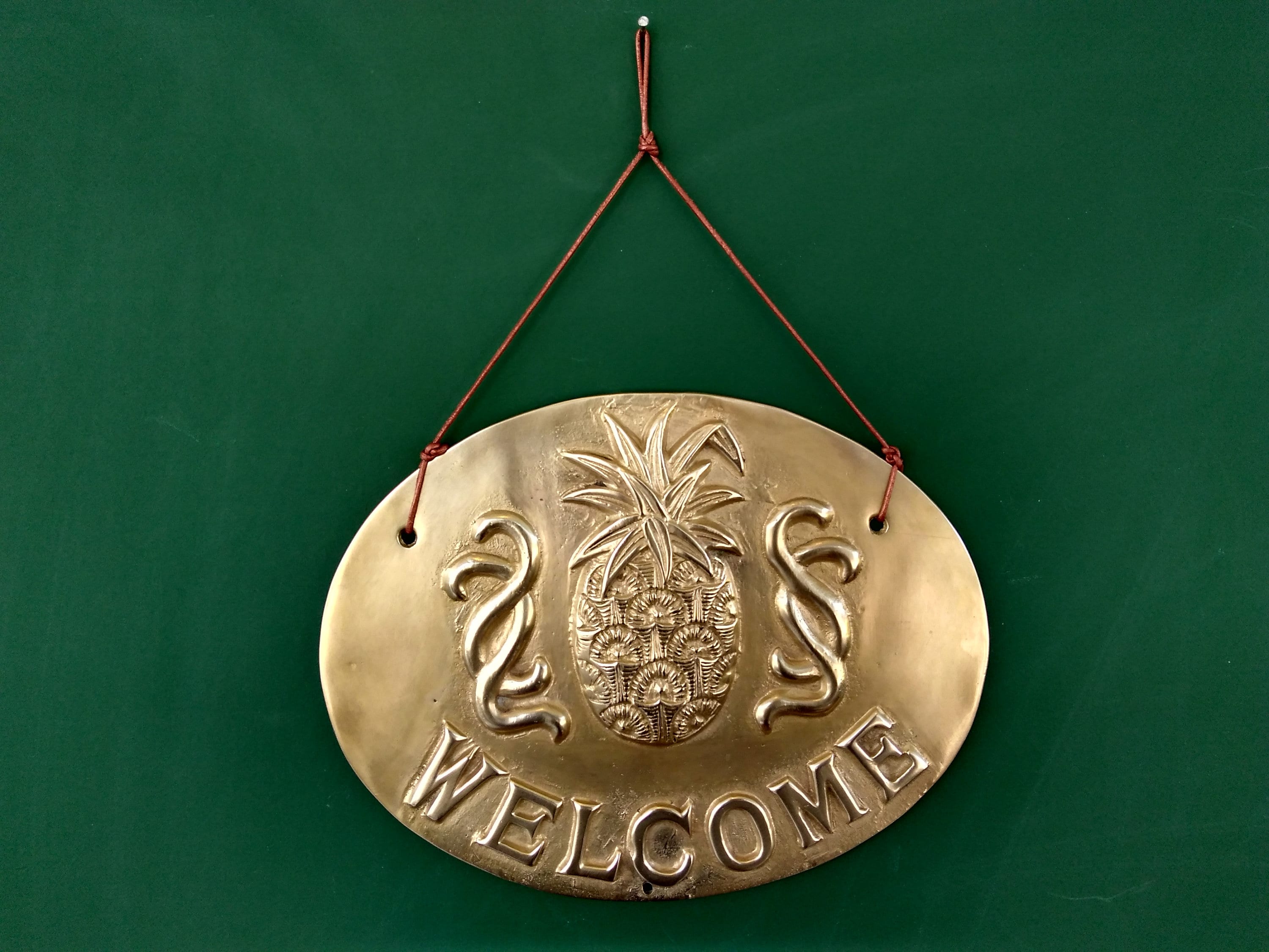 Vintage Sign Brass Pineapple Hanging 3D Door Sign Home and