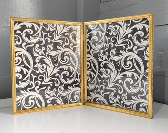 Beautiful Vintage Double 8x10 Brass Metal Picture Frames Hinged Center Etched Design Family/Wedding Photo Frame Gift Idea RhymeswithDaughter