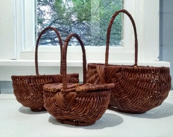Set of Three Wicker Baskets Gathering Basket Display Baskets Country Farmhouse Rustic Home Decor RhymeswithDaughter