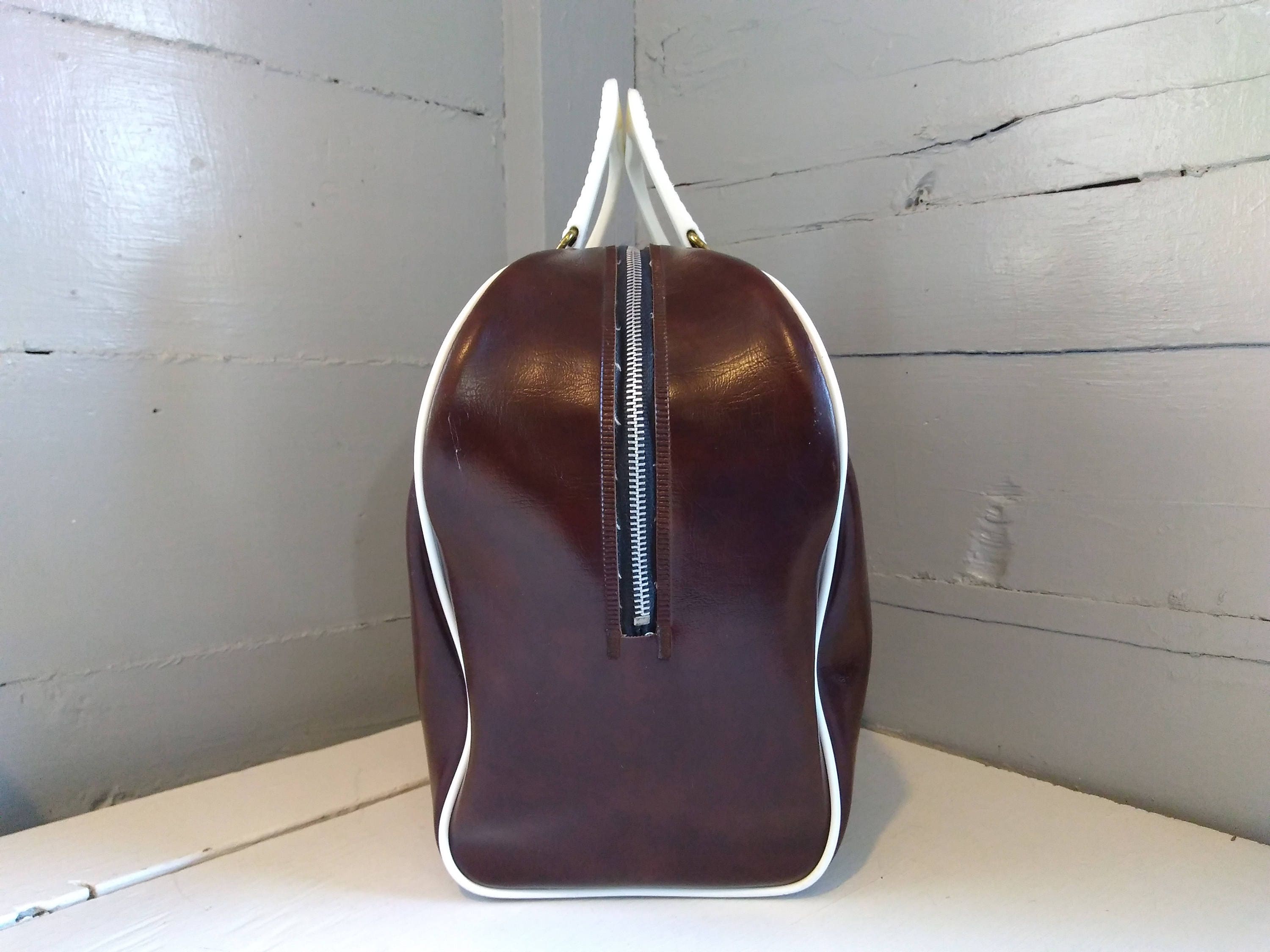 Vintage Bowling Bag Bowling Ball Bag Purse Brown White Vinyl Retro