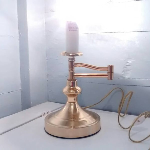 Vintage Metal Swing Arm Adjustable Reading Lamp Brass Finish Candlestick Shaped Lighting MidCentury Modern Photo Prop RhymeswithDaughter