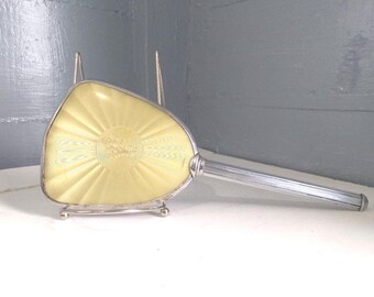 Vintage Hand Held Vanity Makeup Mirror Silver and Gold Metal Frame with Floral Designed Insert MidCentury Modern Art Deco RhymeswithDaughter