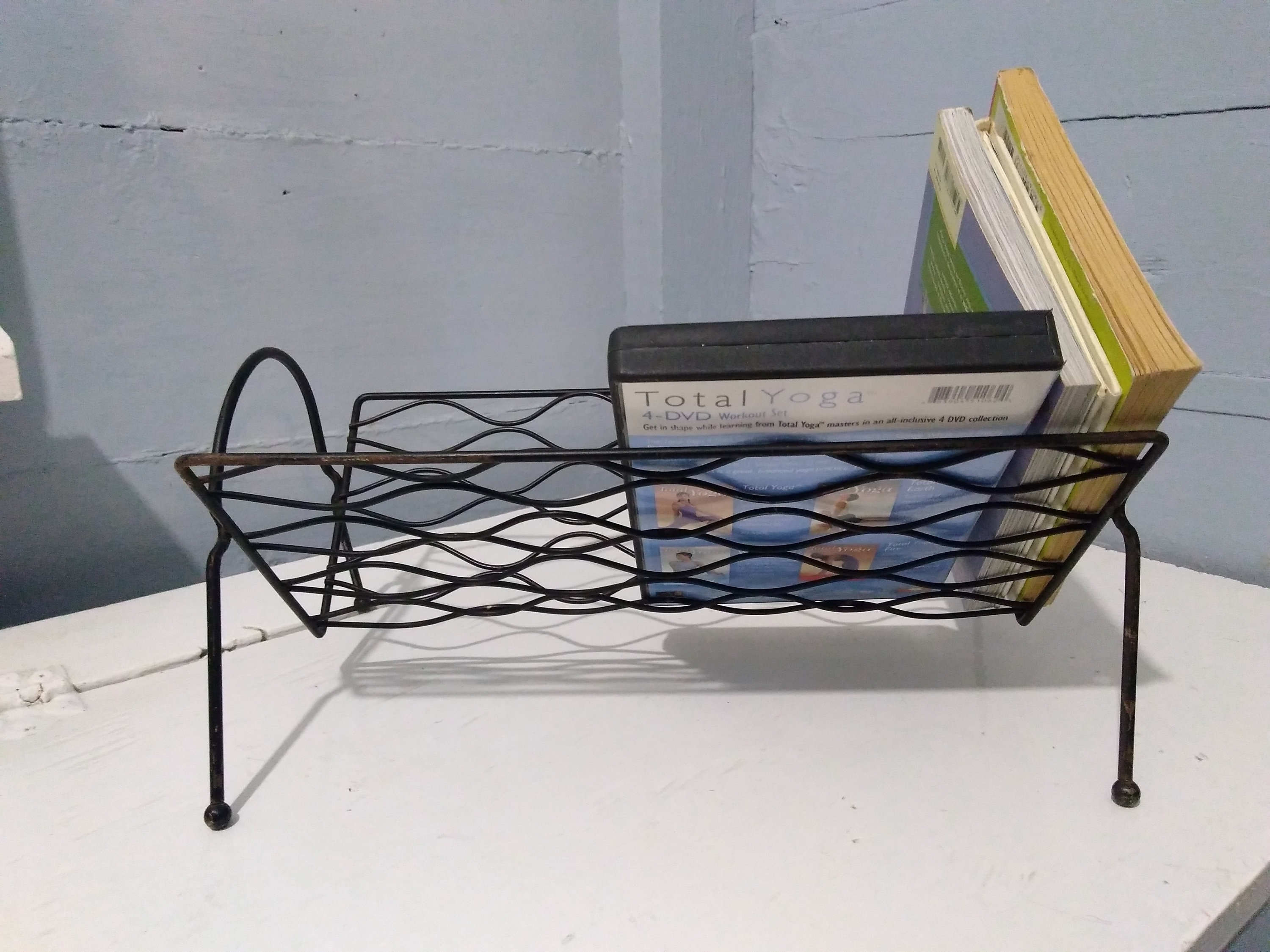 Vintage Small Table Top Book Rack Display Shelf DVD Rack or CD Holder Metal Black Home Decor