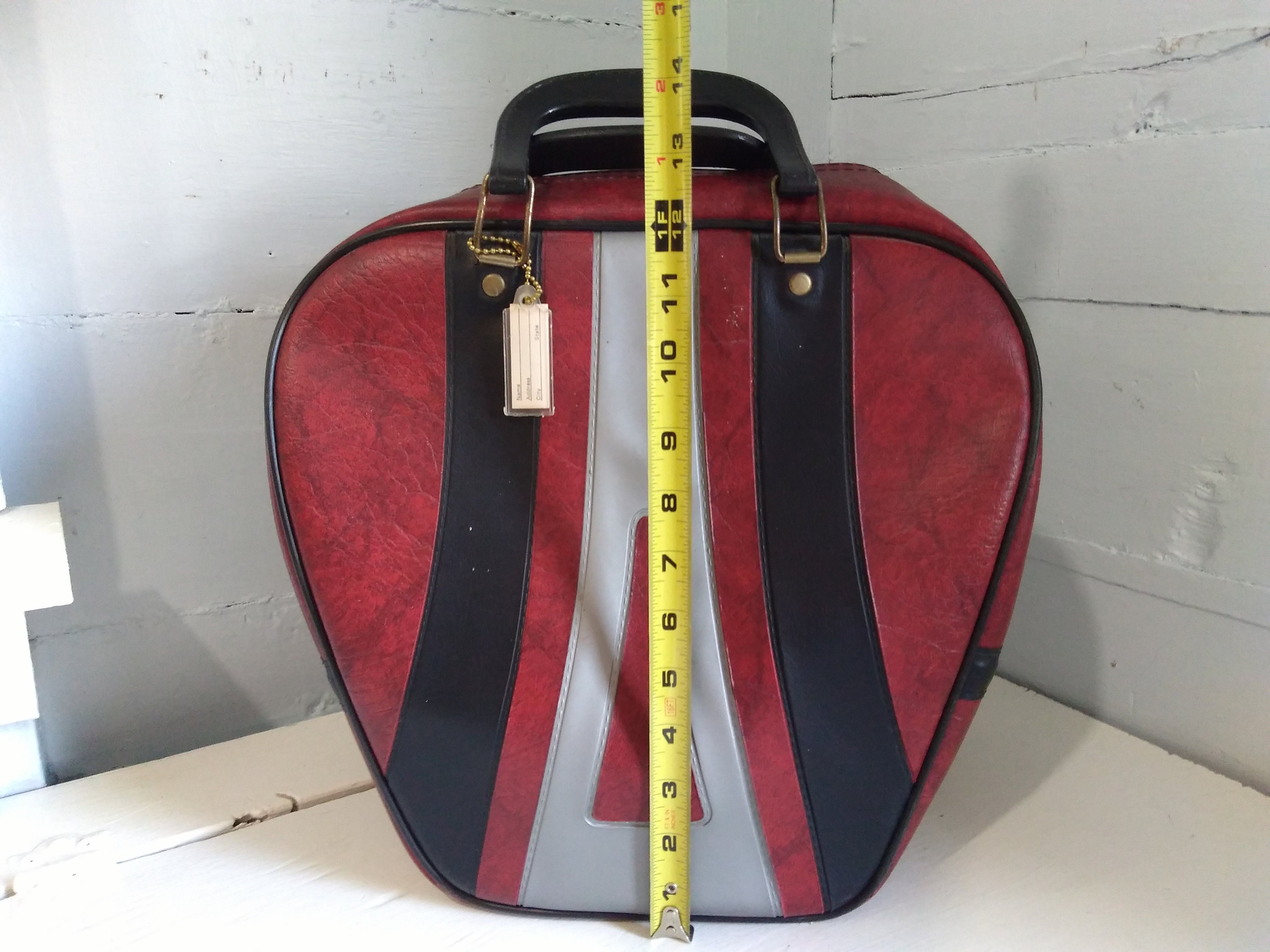 Vintage Retro Bowling Bag Heart Shaped Vinyl Gray Maroon Gray Black