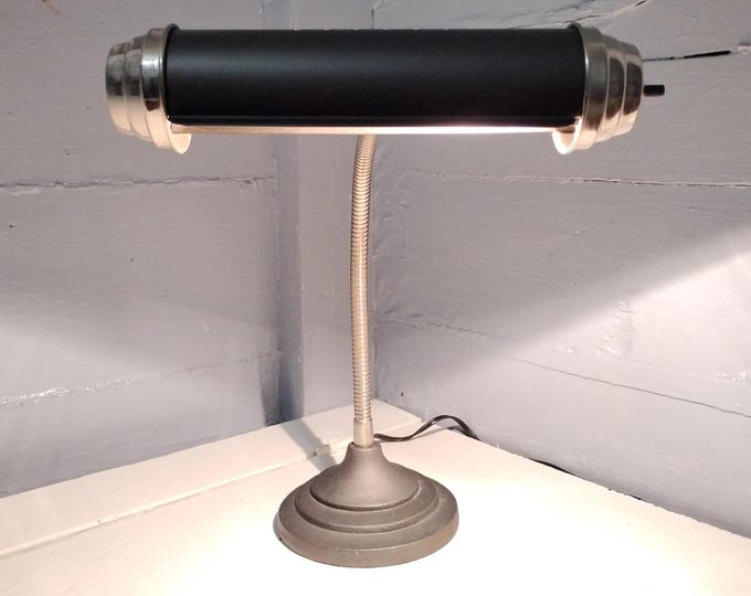 Featured listing image: Vintage Atomic Era Piano Lamp Desk Lamp Adjustable Lamp Silver and Black/Gray Accent Light Reading Light RhymeswithDaughter