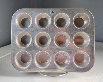 Mini Muffin Pan 12 Cup Cupcake Tin Vintage Foley Aluminum Baking Kitchen Succulent Planter Photo Prop Wall Decor RhymeswithDaughter