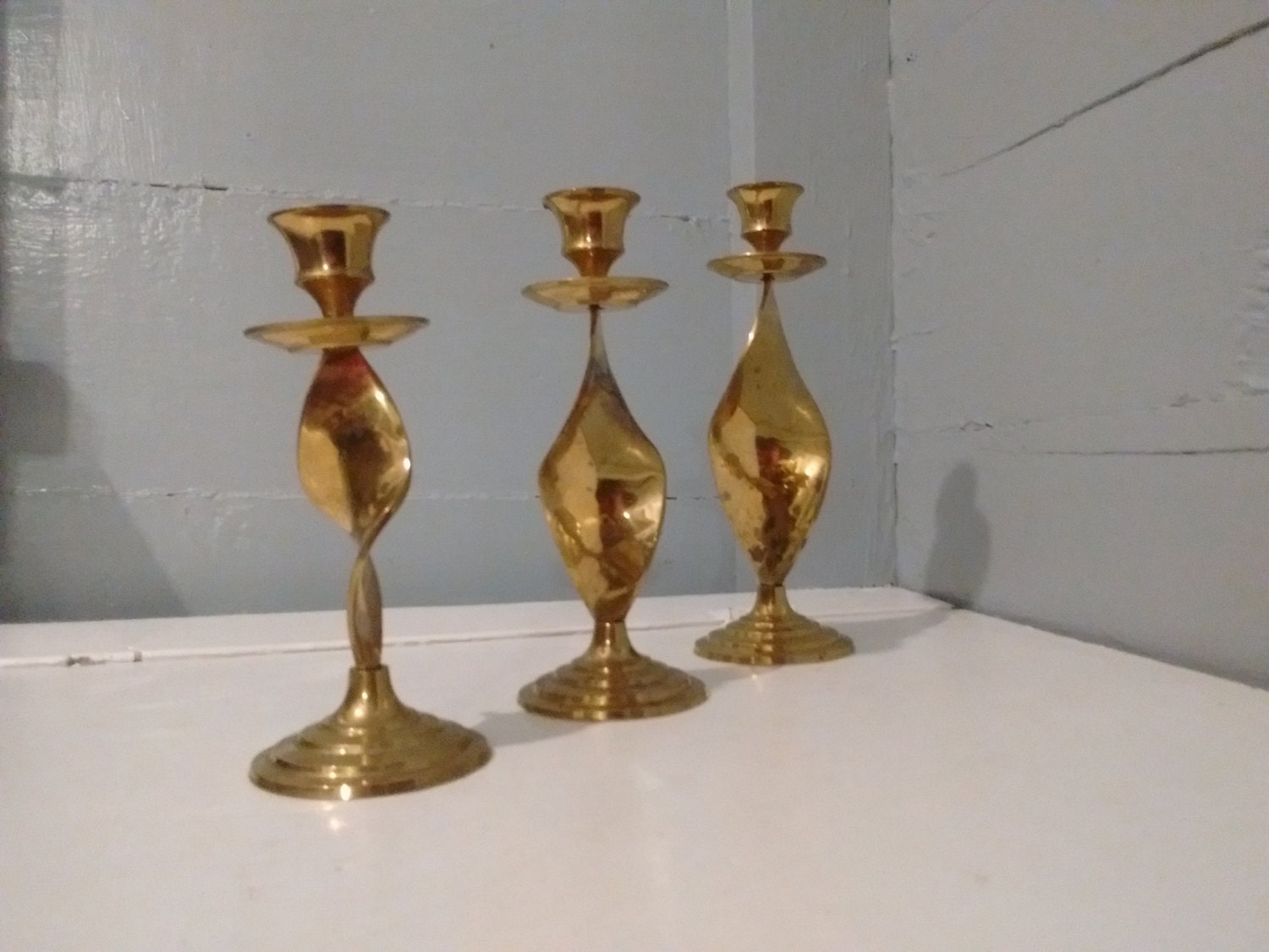 Vintage, Candle Stick Holders, Candle Holders, Brass, Tall, Twisted