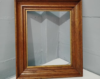 Vintage Wood Picture Frame Stained a Golden Pecan Color with Gold Inner Rim Accent Simple Elegant Versatile Style Wall Mount