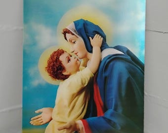 Vintage Mary and Jesus 3D Holographic Portrait: Religious Wall Art, RhymeswithDaughter
