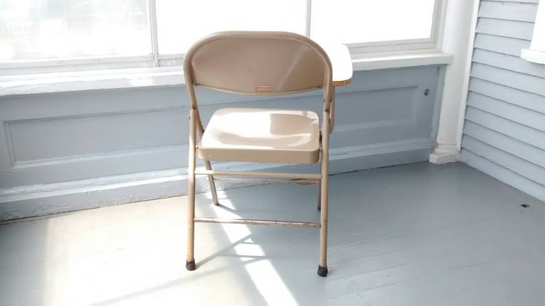 Vintage Krueger Folding Student Desk Chair, Mid Century Industrial Tablet Arm image 4