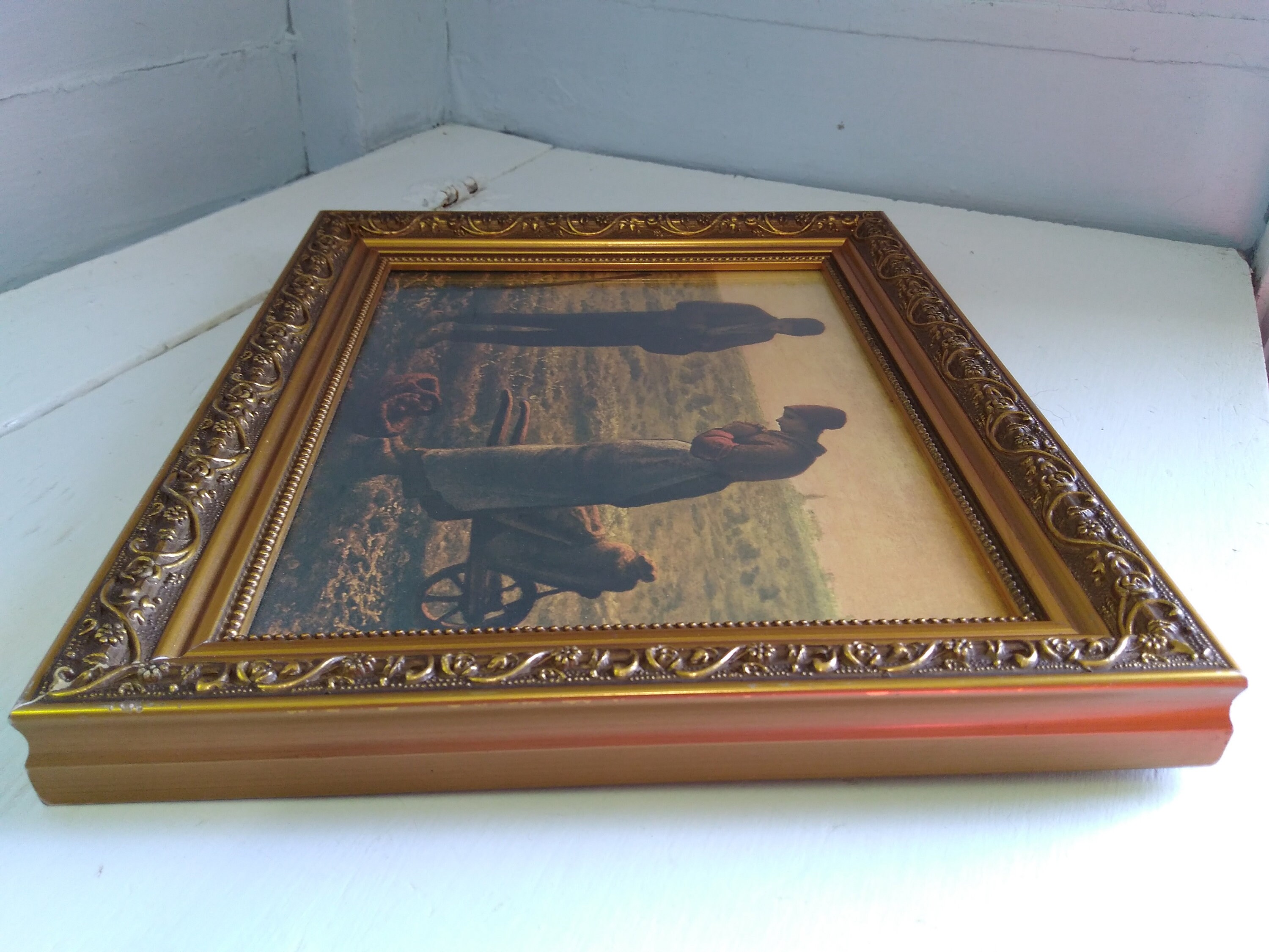 Vintage Angelus Print Framed Religious Art Photo Prop RhymeswithDaughter