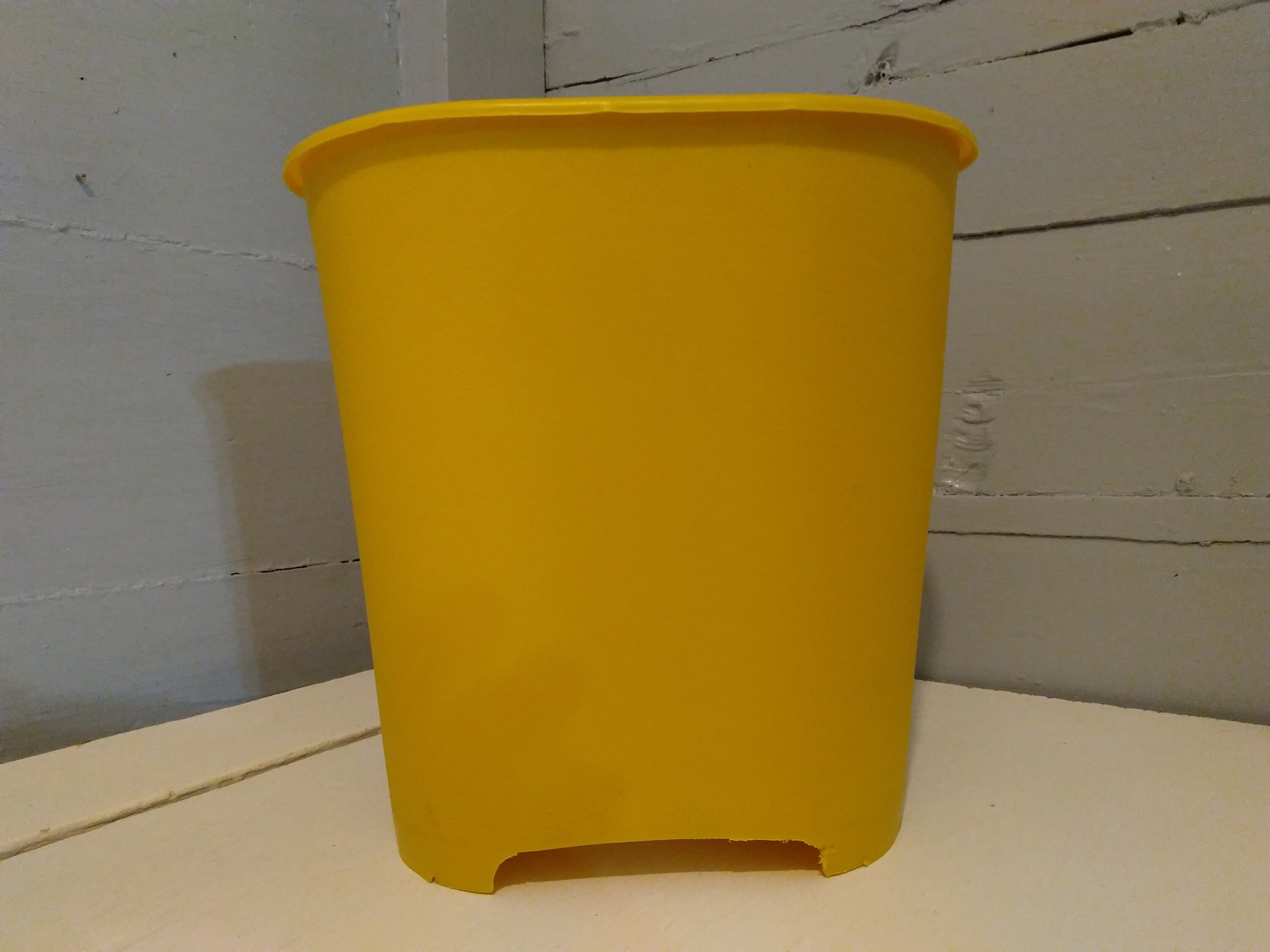 Vintage Trash Can Waste Basket Mustard Yellow Silver Starburst Design Bathroom Decor MidCentury ...