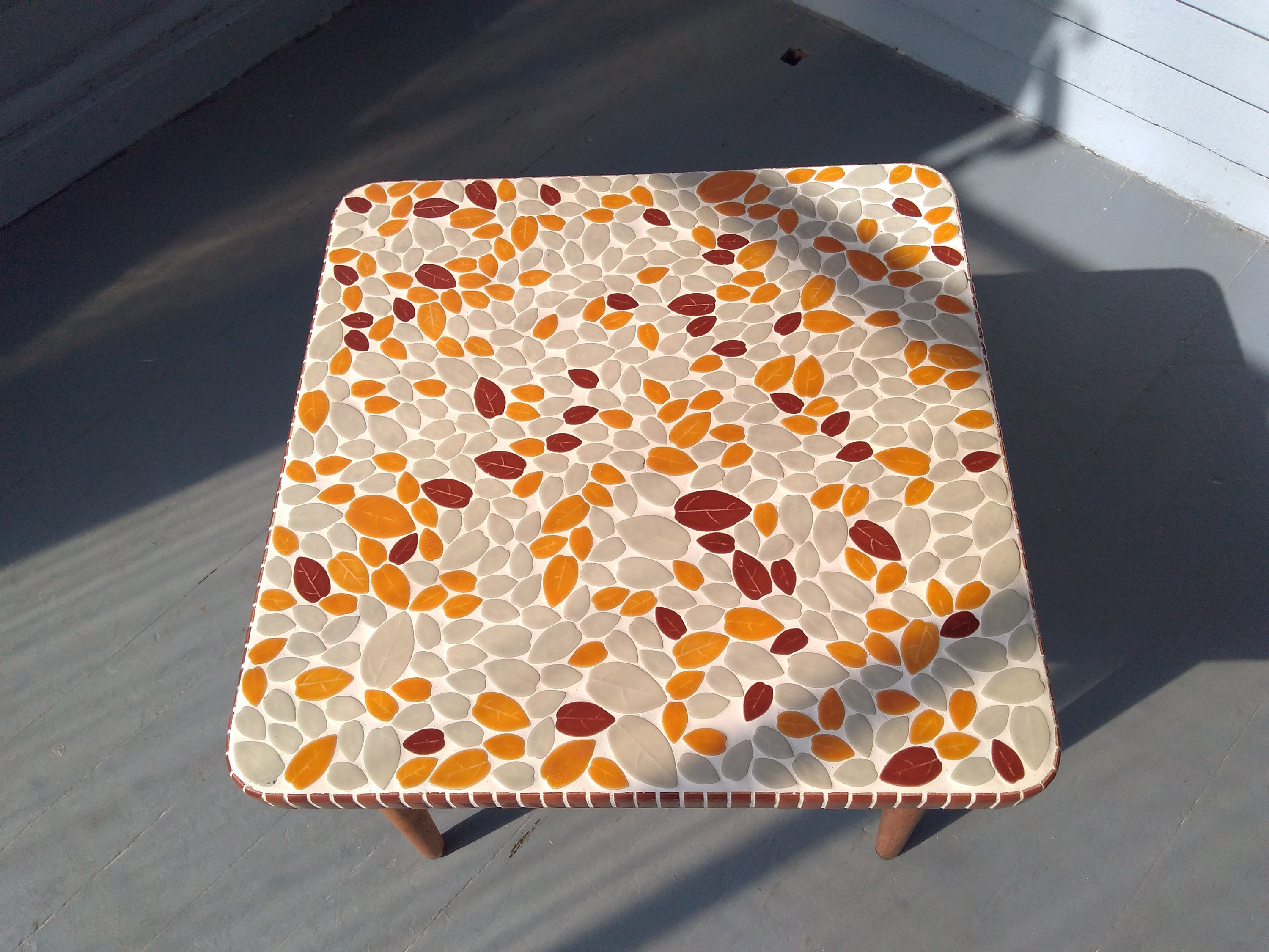 Vintage Mosaic Pebble Tile End Table Coffee Table Square Livingroom