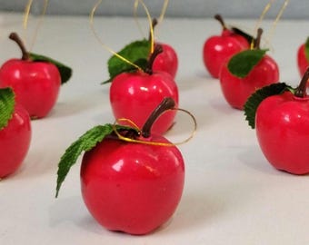 Vintage Christmas Tree Ornaments Red Apple Small Fruit Holiday Home Decor Photo Prop Gift Idea Set of 12 RhymeswithDaughter
