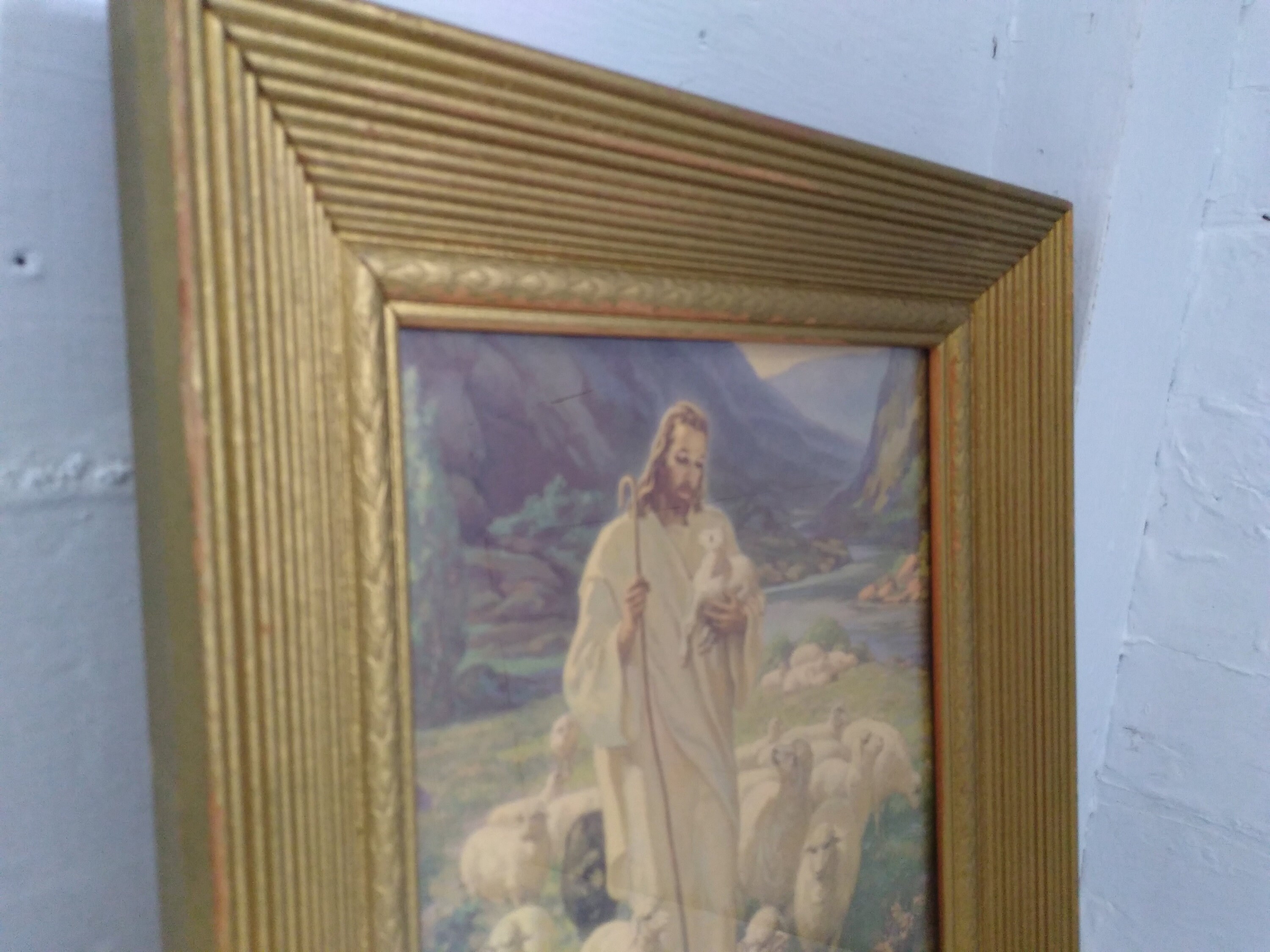 Vintage Framed Litho of Jesus Art Wall Hanging Religious Decor