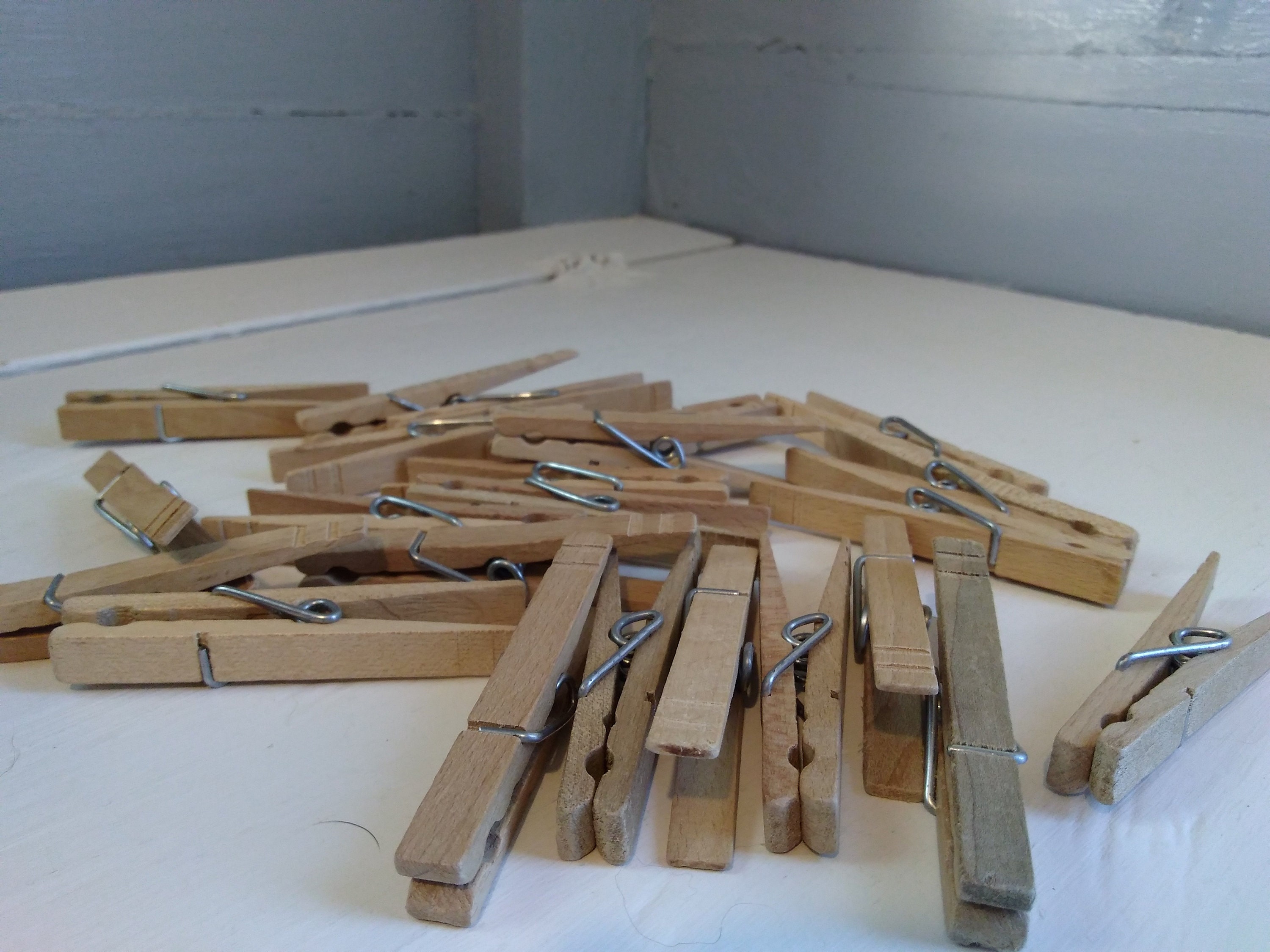 Vintage Clothes Pins Wood Metal Spring Clothes Line Pins Lot of 23