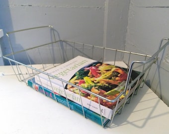 Vintage Industrial Metal Wire Basket, Mid-Century Desk Organizer, Rustic Kitchen Storage