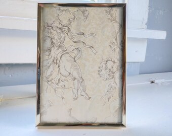 Small Vintage Metal Picture Frame Shiny Brass Color MidCentury Flat Front Edge Minimalist Design Table Top Easel Back RhymeswithDaughter