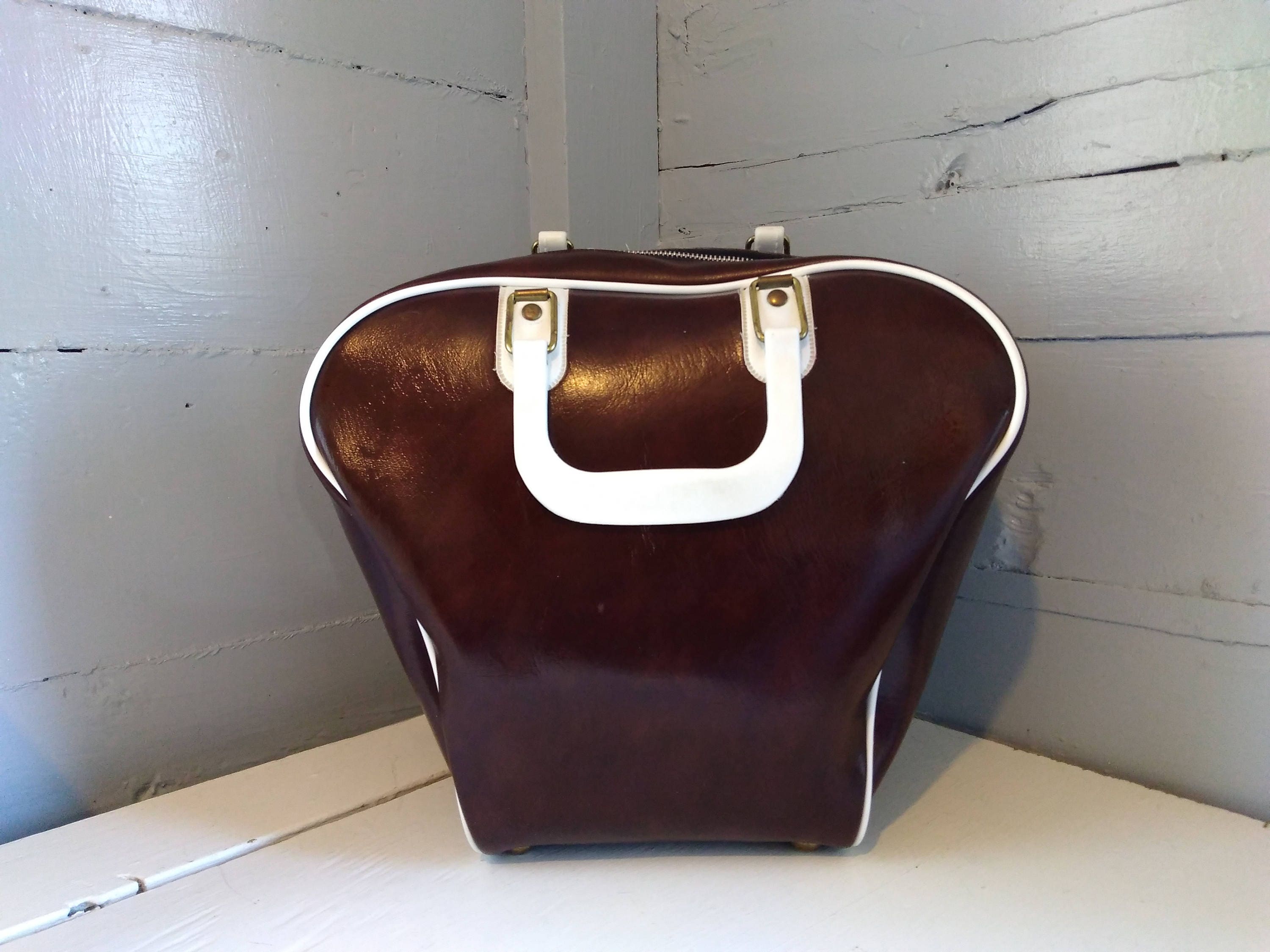 Vintage Bowling Bag Bowling Ball Bag Purse Brown White Vinyl Retro