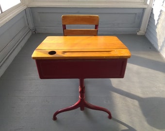 Antique School Desk Kids Desk and Chair Metal and Wood Homework Desk American Seating Co Desk Furniture Photo Prop RhymeswithDaughter