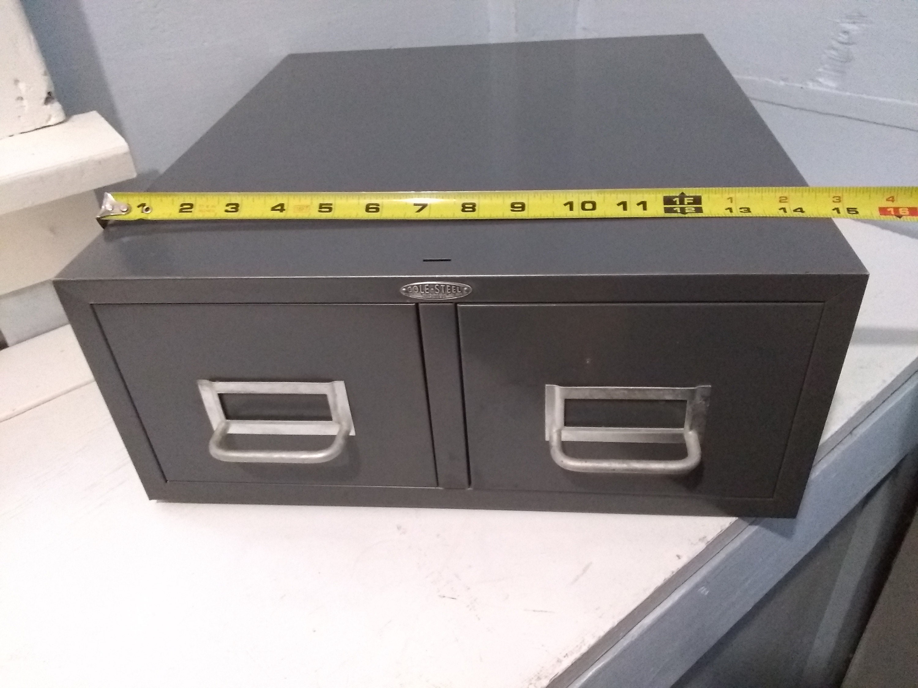 Vintage metal two drawer filing cabinet for 4x6 index cards cole