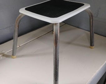 Vintage Step Stool Metal Pencil Legs White Plant Stand Vintage Kitchen MidCentury Home Decor Furniture Photo Prop RhymeswithDaughter