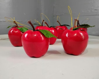 Vintage Christmas Tree Ornaments Red Apple Small Fruit Holiday Home Decor Photo Prop Gift Idea Set of 9 RhymeswithDaughter