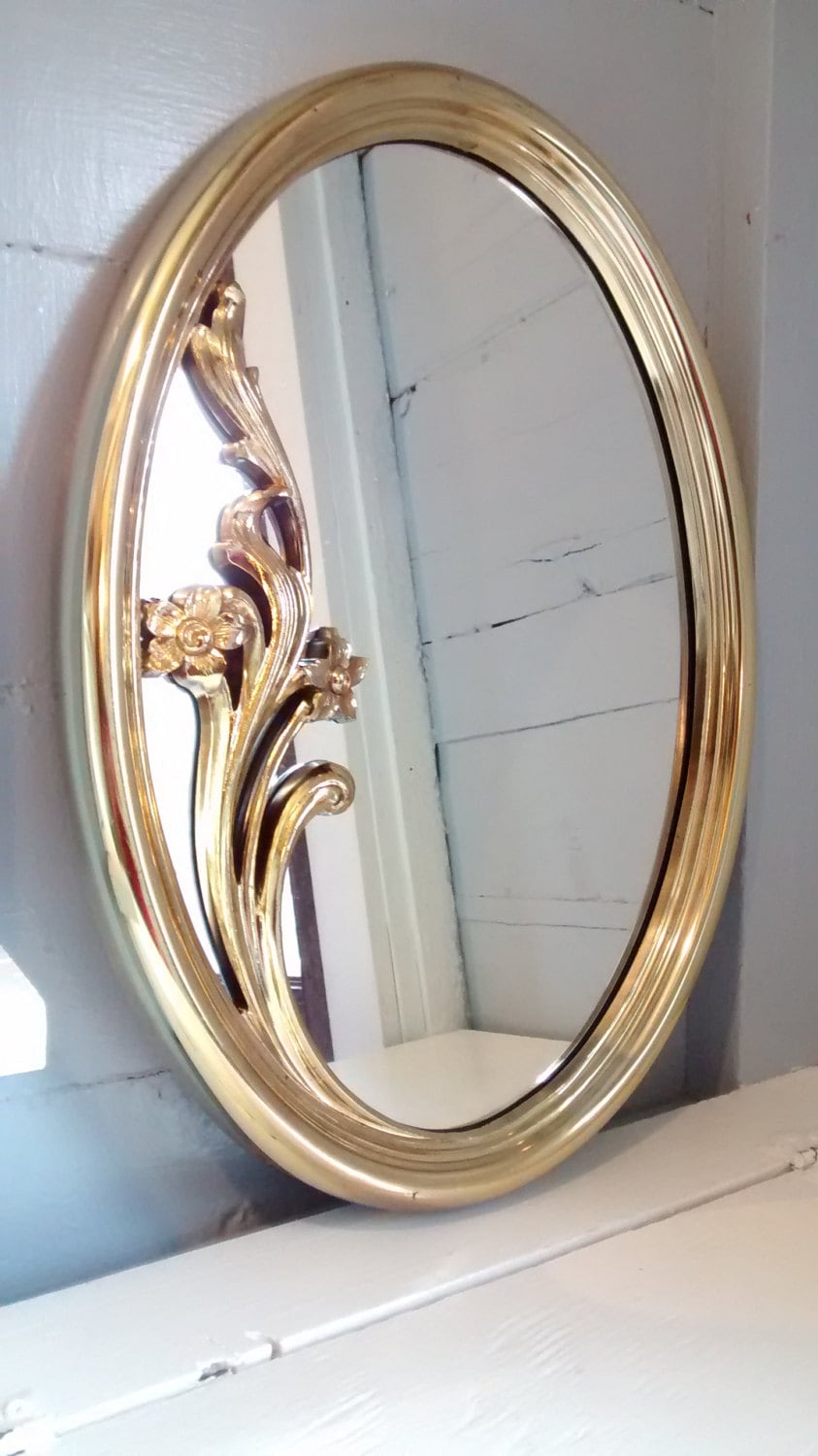 Vintage, Mirror, Large, Oval, Wall Mirror, Floral Design, Gold