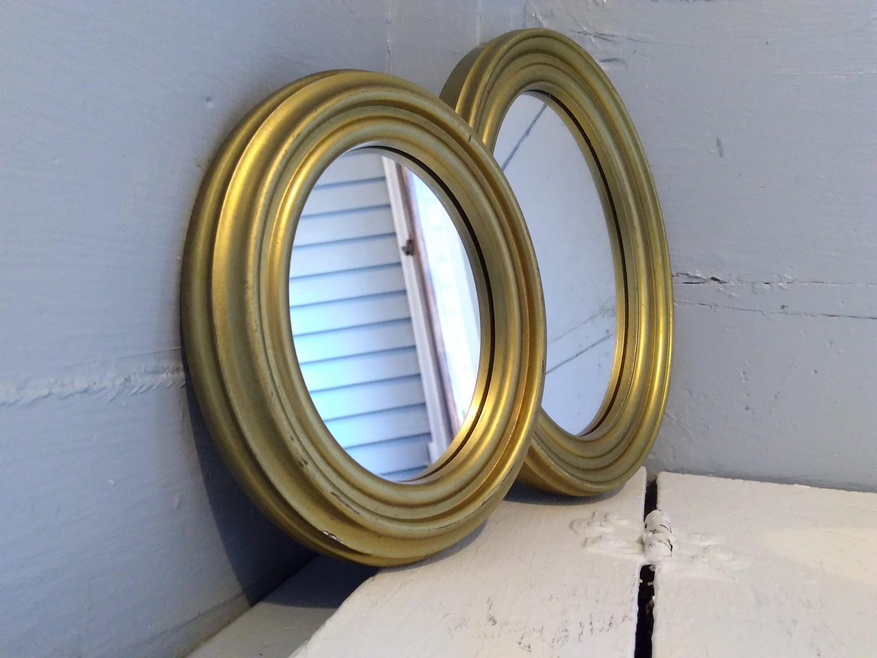 Vintage Accent Mirrors Wall Mirror Oval Pair Brass