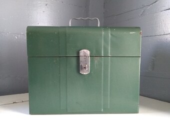 Vintage Hamilton Metal File Box Green Portable Storage Box Home Decor Industrial Photo Prop  Made in the USA RhymeswithDaughter