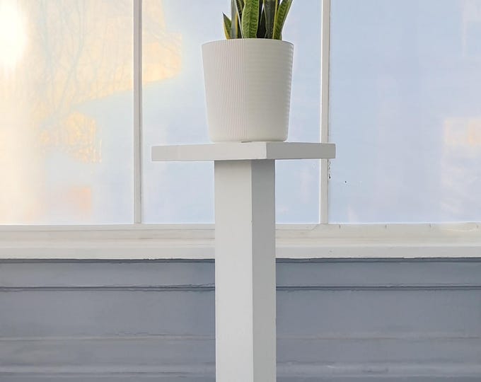 Featured listing image: Antique Tall Plant Stand Hand Made Wood Painted White Primitive Cottage Chic RhymeswithDaughter