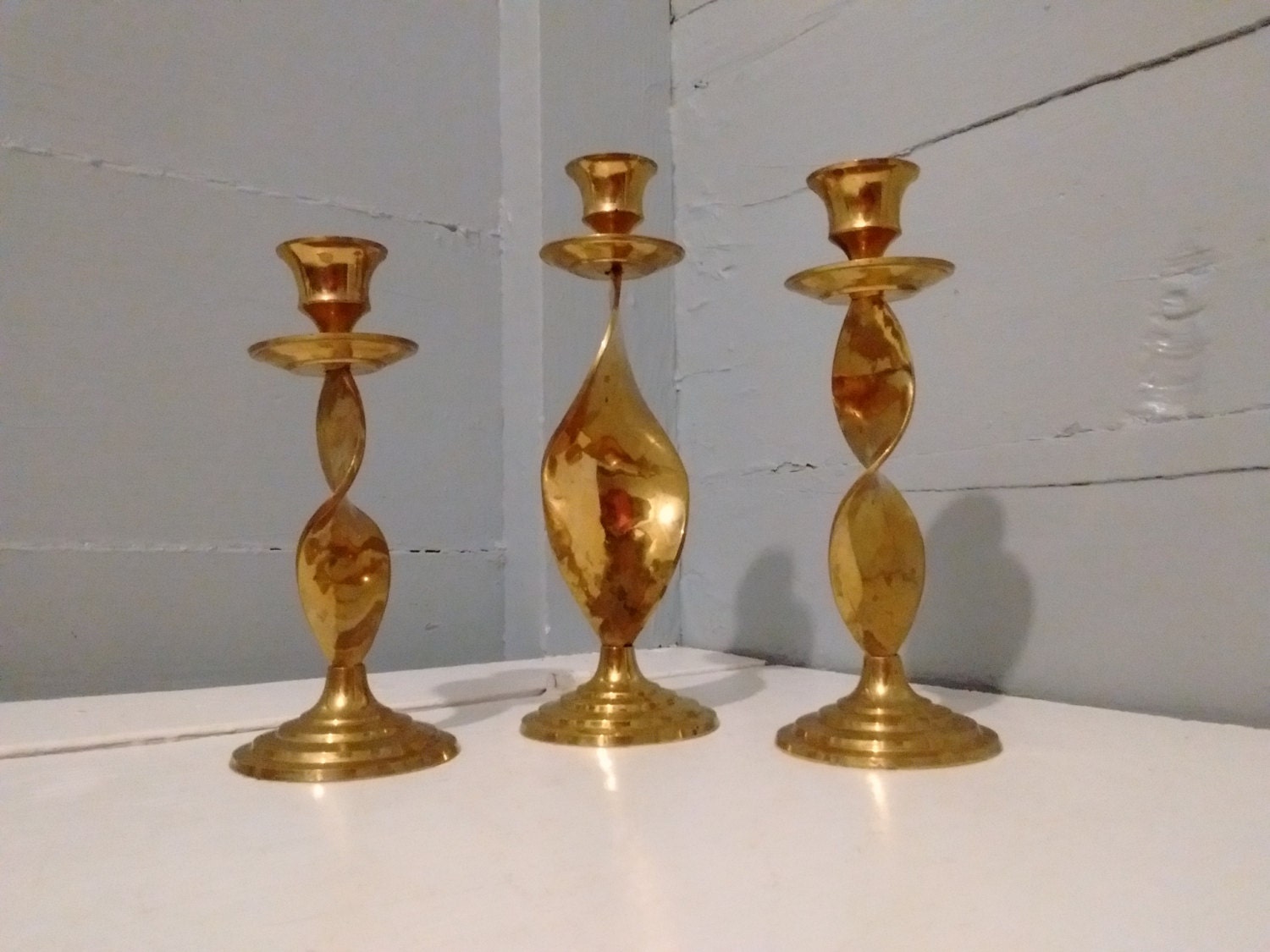 Vintage, Candle Stick Holders, Candle Holders, Brass, Tall, Twisted