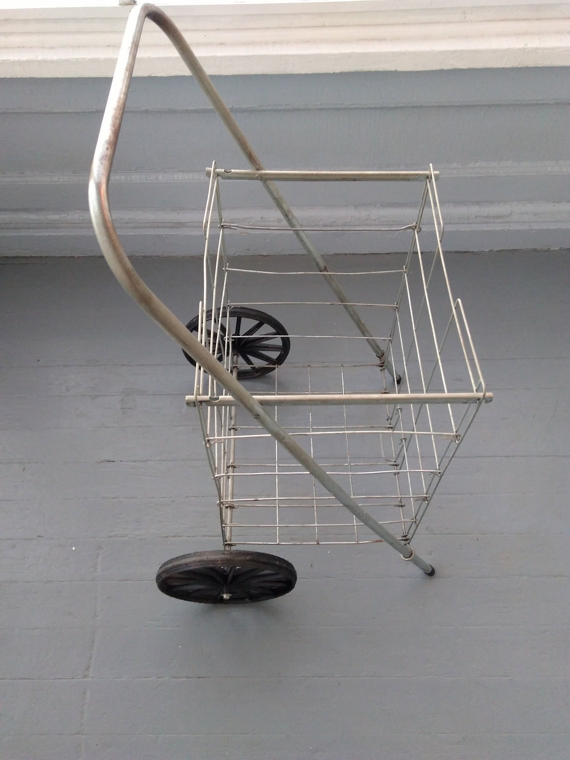 Vintage Shopping Cart Folding Wire Metal Pull Cart Grocery Etsy