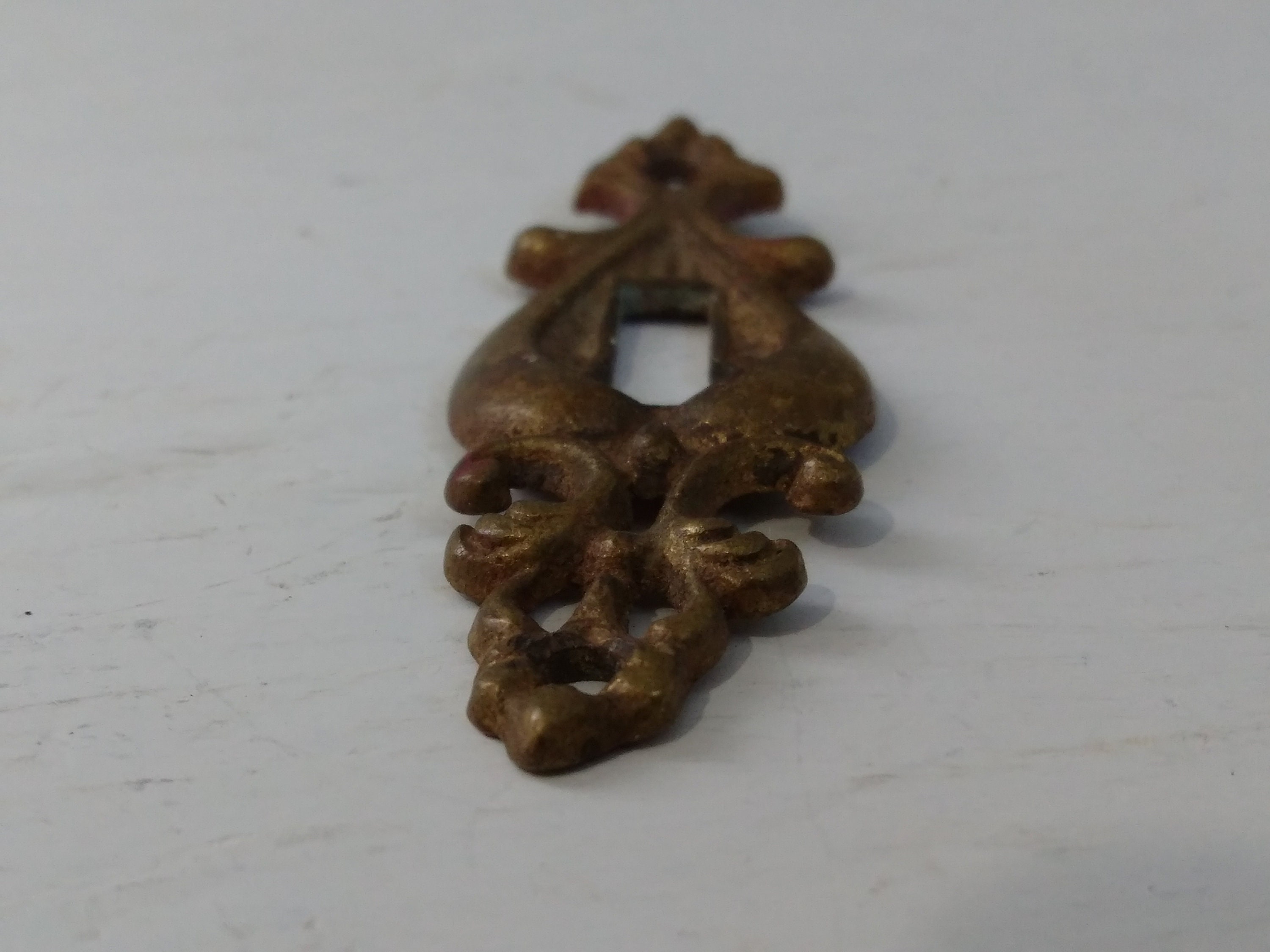 Two Antique Furniture Escutcheons Key Hole Covers Dresser Desk Small