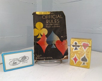 Card Game Rule Book Hoyle 1937 Official Rules 50th Anniversary Publishers 35th Edition and Two Old Unopened Card Decks RhymeswithDaughter