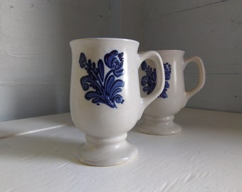 Stoneware Dishes Pflatzgraff Footed Mugs Yorktowne Blue Design Vintage Country Farmhouse Kitchen  RhymeswithDaughter