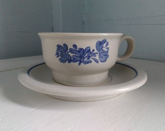 Cup and Saucer Pflatzgraff Yorktowne Vintage Country Chic Farmhouse Blue Dishes Vintage Dishes Photo Prop RhymeswithDaughter